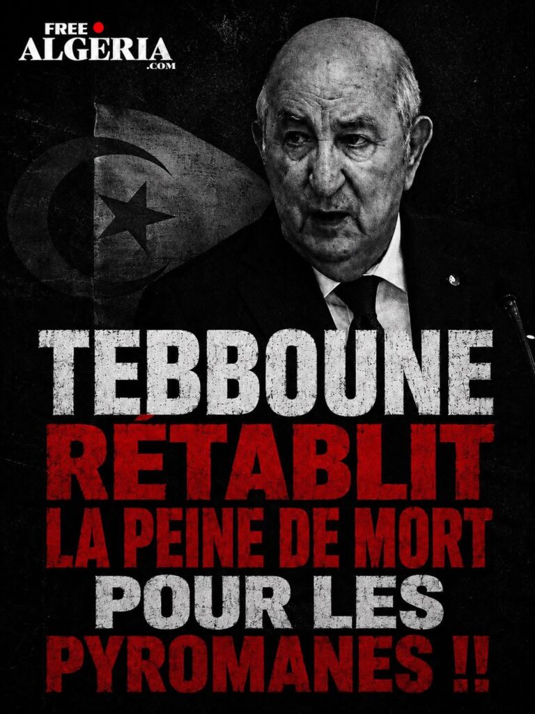 Abdelmadjid Tebboune a annoncé vouloir rétablir l’exécution de la peine de mort contre les personnes reconnues coupables d’incendies volontaires